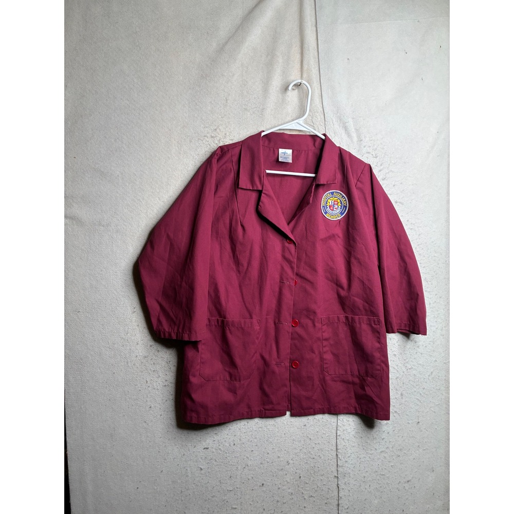 Medline Hospital Auxiliary Member Smock Jacket Maroon Burgundy Large MDT76003433